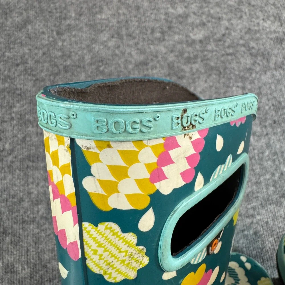 Bogs Rainit Clouds Teal Green Waterproof Rain Boots Youth Size 3 72379-440